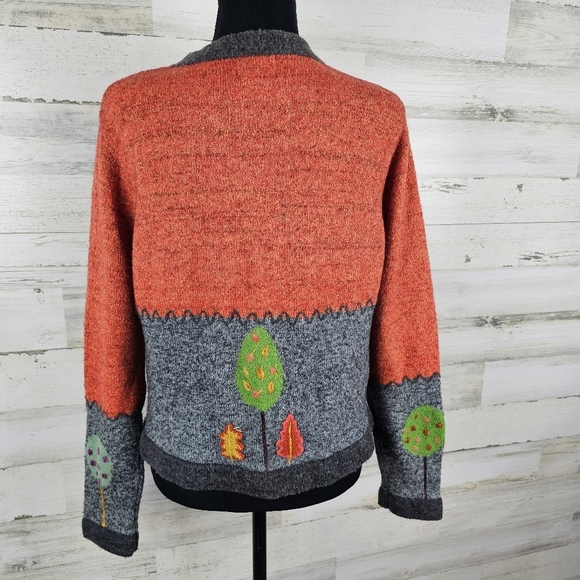 VTG In Stitches Wool Blend Cardigan Sweater Sz Medium Orange Embroidered Whimsy - Picture 5 of 15
